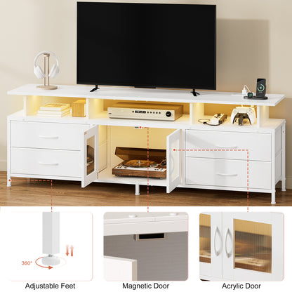 GUNAITO TV Stand for TV up to 75", Big TV Stand for Living Room Entertainment Center with LED Lights and Storage , White
