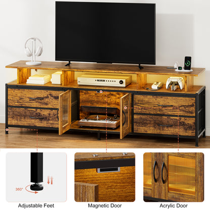 GUNAITO TV Stand for TV up to 75", Big TV Stand for Living Room Entertainment Center with LED Lights and Storage , Brown