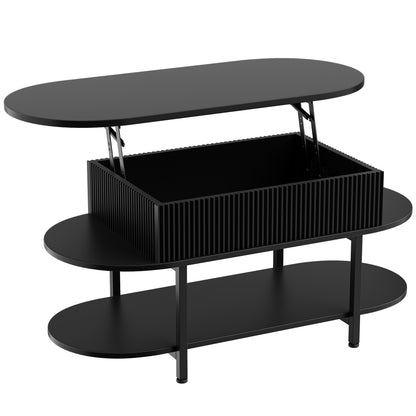 GUNAITO Lift Top Coffee Table with Storage, Modern Farmhouse Center Table with Shelf 2 Tier for Living Room, Black