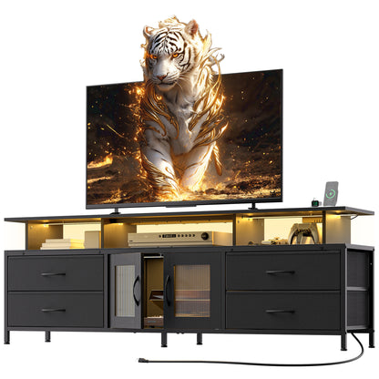 GUNAITO TV Stand for TV up to 75", Big TV Stand for Living Room Entertainment Center with LED Lights and Storage , Black