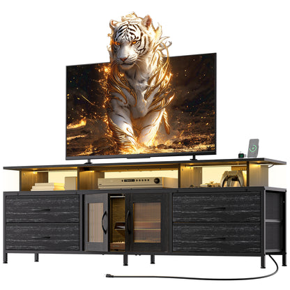GUNAITO TV Stand for TV up to 75", Big TV Stand for Living Room Entertainment Center with LED Lights and Storage , Black oak
