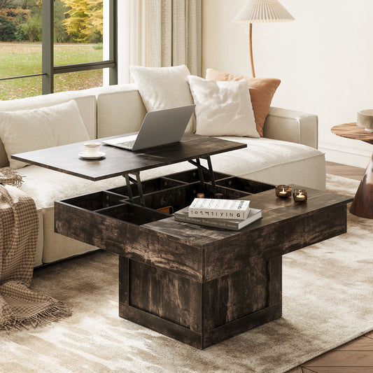 GUNAITO Lift Top Coffee Table with LED Lights, Modern Farmhouse Center Table with Storage, 31.5''Hx31.5''Wx19''D, Black