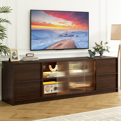 GUNAITO TV Stand for TVs up to 75", Big TV Stand for Living Room with 4 Drawers and LED Lights, Entertainment Center with Storage, Walnut
