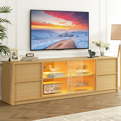 GUNAITO TV Stand for TVs up to 75", Big TV Stand for Living Room with 4 Drawers and LED Lights, Entertainment Center with Storage, Natural