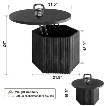 GUNAITO Round Lift Top Coffee Table with Storage, Modern Farmhouse Center Table for Living Room, Black