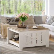 DOVEAID Lift Top Coffee Table with Storage Cabinet and 2 Compartments for Living Room, White, 31.5''Hx31.5''W in