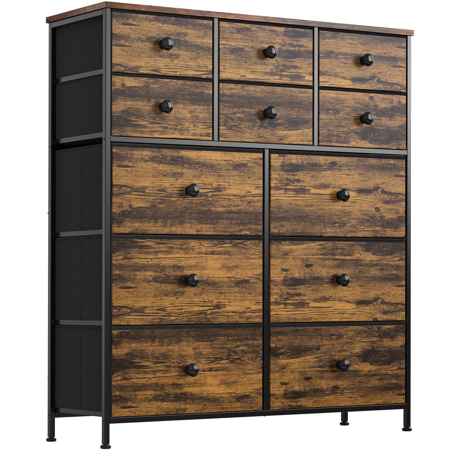 GUNAITO 12 Drawers Dresser Tall Dresser for Bedroom with Fabric Storage Vertical Dresser Organizer for Closet Living Room Hallway Nursery Rustic Brown