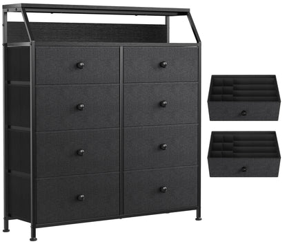 GUNAITO 8 Drawers Dresser For Bedroom Black Grey Finish Wood Top