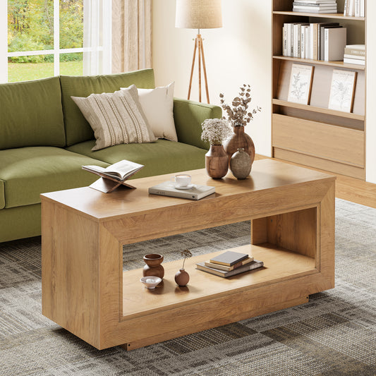 GUNAITO Lift Top Coffee Table with Storage, Wooden Convertible Coffee Table for Living Room, Center Table, Natural wood