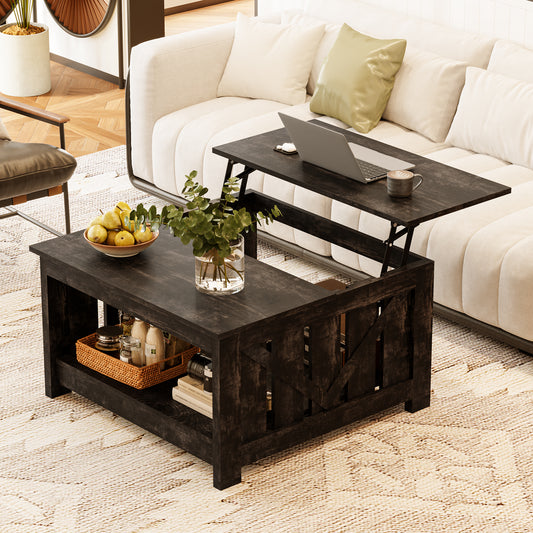 DOVEAID Lift Top Coffee Table with Storage Cabinet and 2 Compartments for Living Room, Black , 31.5''Hx31.5''W in