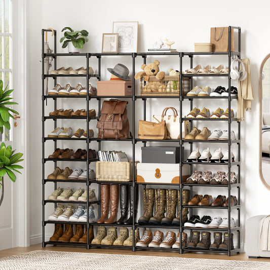 BGTREND 10-Tier Shoe Rack 4-Row Large Metal Shoe Storage Organizer 65-70 Pairs for Garage Entryway Closet (68 inches, Black)