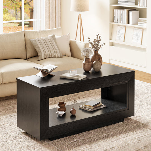 GUNAITO Lift Top Coffee Table with Storage, Wooden Convertible Coffee Table for Living Room, Center Table, Black