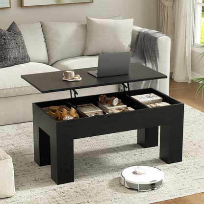 GUNAITO Lift Top Coffee Table with Storage, Wooden Convertible Coffee Table for Living Room, Farmhouse Center Table, Black