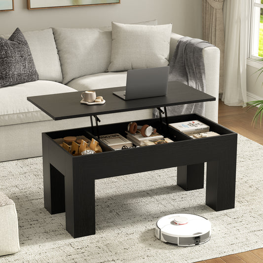 GUNAITO Lift Top Coffee Table with Storage, Wooden Convertible Coffee Table for Living Room, Farmhouse Center Table, Black