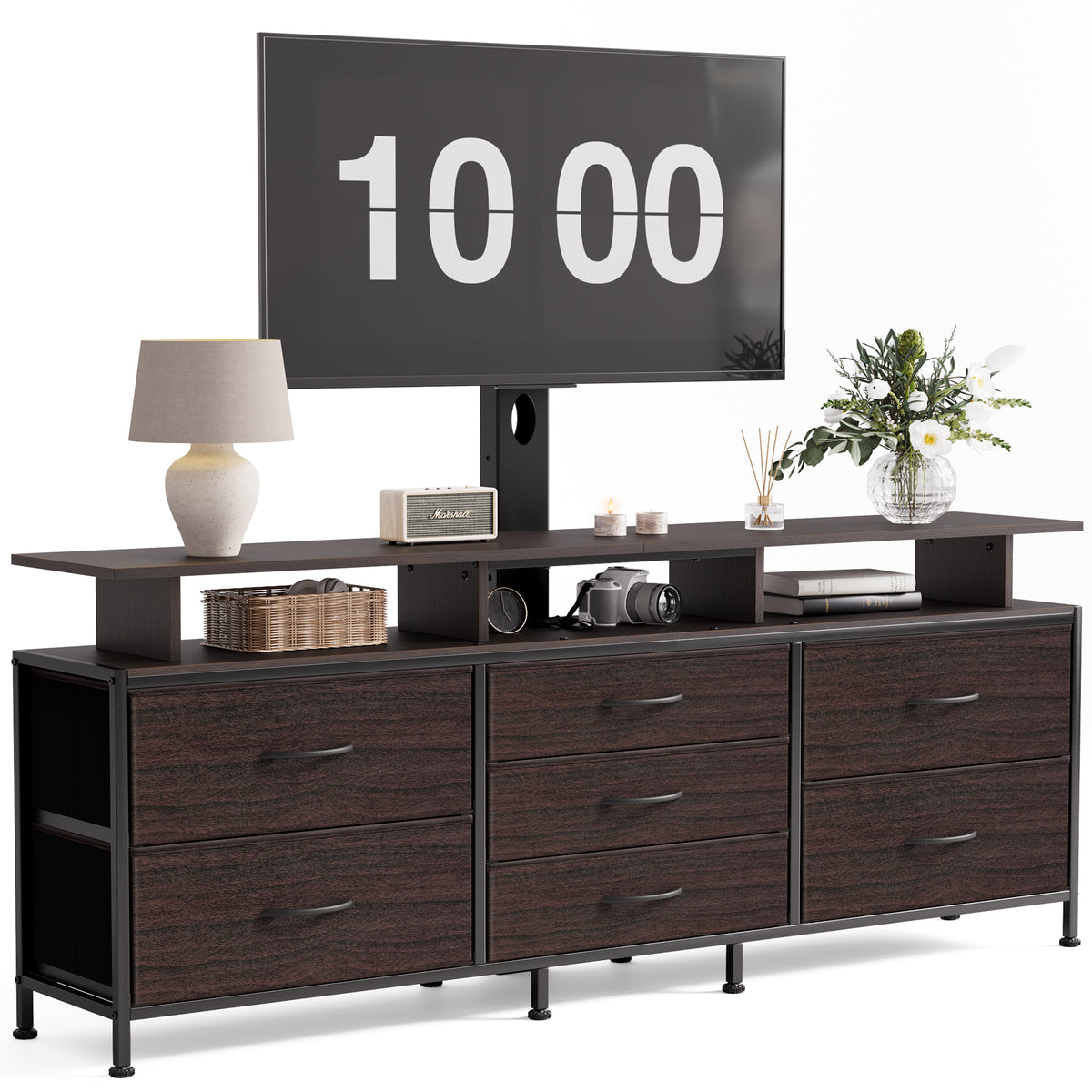 GUNAITO TV Stand with Adjustable Mount for TV up to 70", Big TV Stand for Living Room with Storage , Dark brown