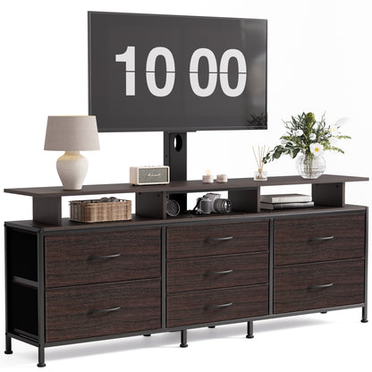 GUNAITO TV Stand with Adjustable Mount for TV up to 70", Big TV Stand for Living Room with Storage , Dark brown