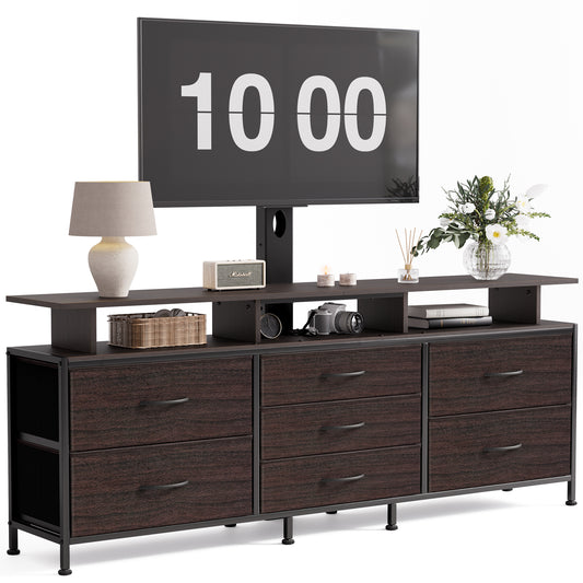 GUNAITO TV Stand with Adjustable Mount for TV up to 70", Big TV Stand for Living Room with Storage , Dark brown