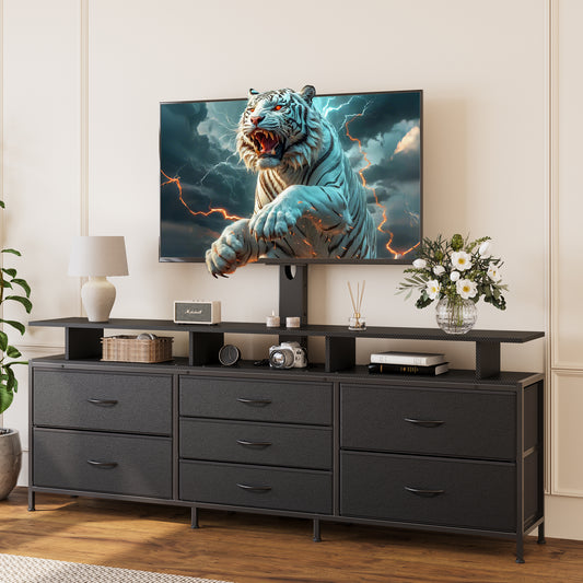 GUNAITO TV Stand with Adjustable Mount for TV up to 75", Big TV Stand for Living Room with Storage , Black