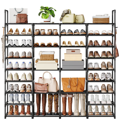 BGTREND 9 Tiers Large Shoe Rack 4 Columns Metal Shoe Storage Organizer 60-65 Pairs Joinable Shoe Tower for Closet Entryway (62 inches, Black)