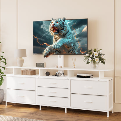 GUNAITO TV Stand with Adjustable Mount for TV up to 70", Big TV Stand for Living Room with Storage , White