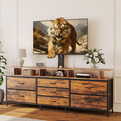 GUNAITO TV Stand with Adjustable Mount for TV up to 70", Big TV Stand for Living Room with Storage , Rustic Brown