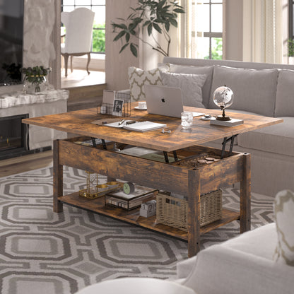 REAHOME 41.73"Lift Top Coffee Table 4 in 1 Multi-Function Convertible Coffee Table with Hidden Storage Framhouse Coffee Table for Living Room Rustic Brown