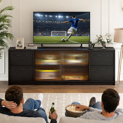 GUNAITO TV Stand for TVs up to 75", Big TV Stand for Living Room with 4 Drawers and LED Lights, Entertainment Center with Storage, Black