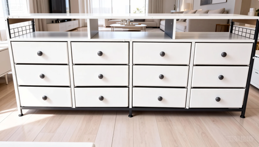 GUNAITO TV Stand for TVs up to 75", Big TV Stand with 12 Fabric Drawers and LED Lights, Entertainment Center with Storage and Shelves for Living Room, White