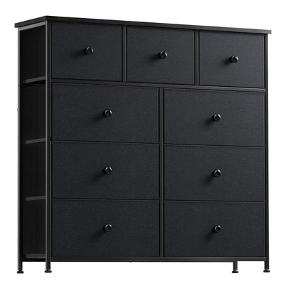 GUNAITO Dressers for Bedroom of 9 Drawer Chest of Drawers Closets Black Dresser Large Capacity Organizer Tower Steel Frame Wooden Top YLZ9B6