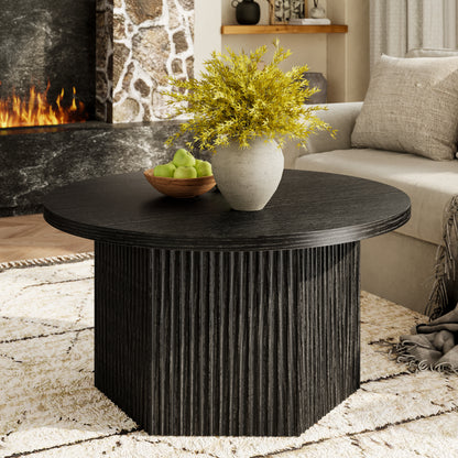 GUNAITO Round Lift Top Coffee Table with Storage, Modern Farmhouse Center Table for Living Room, Black