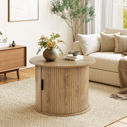 GUNAITO Round Small Coffee Table with Storage, Modern Farmhouse Center Table with Shelf Wood Table for Living Room, Natural wood