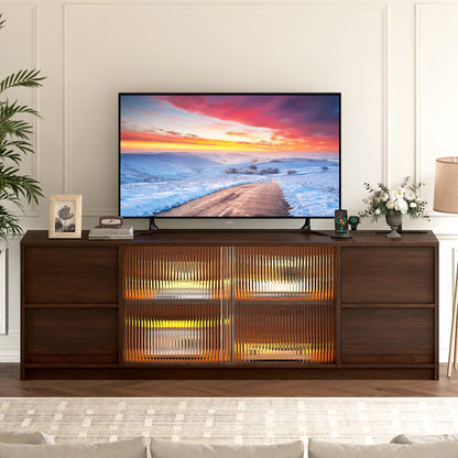 GUNAITO TV Stand for TVs up to 75", Big TV Stand for Living Room with 4 Drawers and LED Lights, Entertainment Center with Storage, Walnut