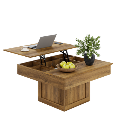 GUNAITO Lift Top Coffee Table with LED Lights, Modern Farmhouse Center Table with Storage, 31.5''Hx31.5''Wx19''D, Light Brown