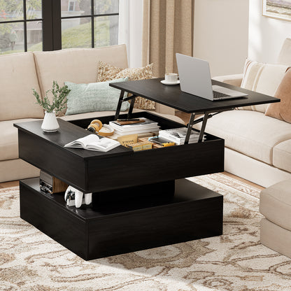 GUNAITO Lift Top Coffee Table with Storage, Wood Square Coffee Table for Living Room,31.5'' Small Center Table with Open Display Shelf for Dining Room, Black