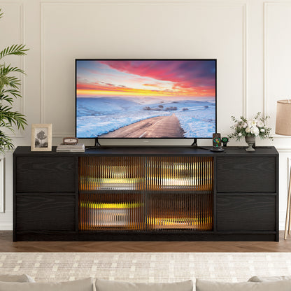 GUNAITO TV Stand for TVs up to 75", Big TV Stand for Living Room with 4 Drawers and LED Lights, Entertainment Center with Storage, Black