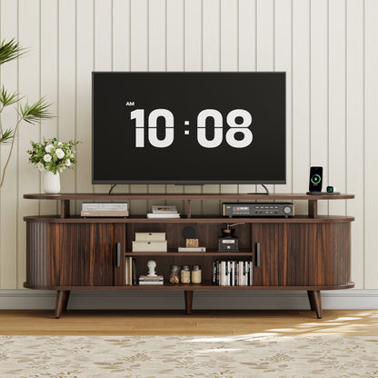 GUNAITO TV Stand for TVs up to 70", Wood TV Stand for Living Room with LED Lights , Entertainment Center with Storage and Shelves, Walnut