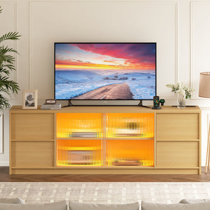 GUNAITO TV Stand for TVs up to 75", Big TV Stand for Living Room with 4 Drawers and LED Lights, Entertainment Center with Storage, Natural