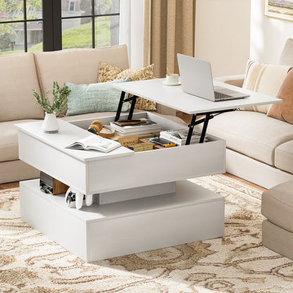 GUNAITO Lift Top Coffee Table with Storage, Wood Square Coffee Table for Living Room, 31.5'' Small Center Table with Open Display Shelf for Dining Room, White