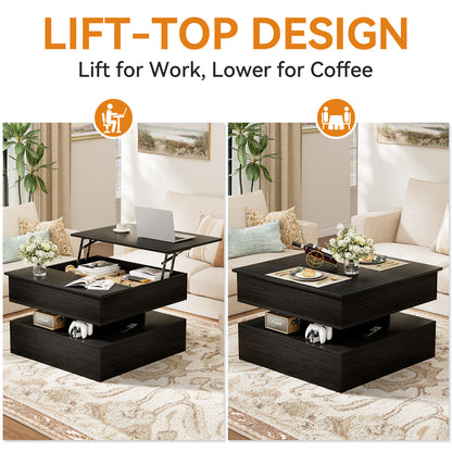 GUNAITO Lift Top Coffee Table with Storage, Wood Square Coffee Table for Living Room,31.5'' Small Center Table with Open Display Shelf for Dining Room, Black