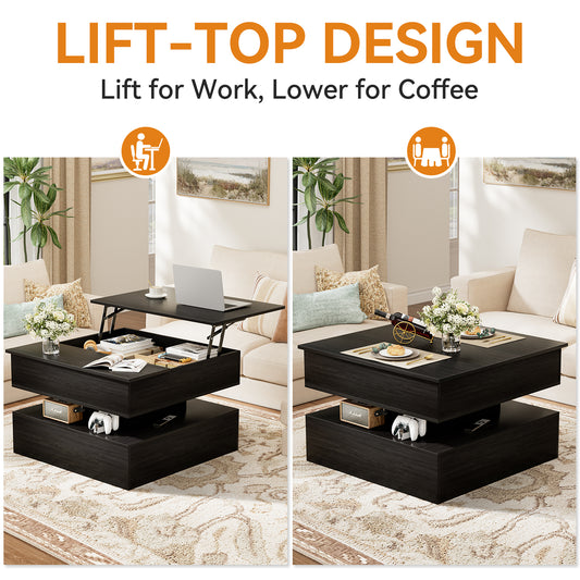 GUNAITO Lift Top Coffee Table with Storage, Wood Square Coffee Table for Living Room,31.5'' Small Center Table with Open Display Shelf for Dining Room, Black