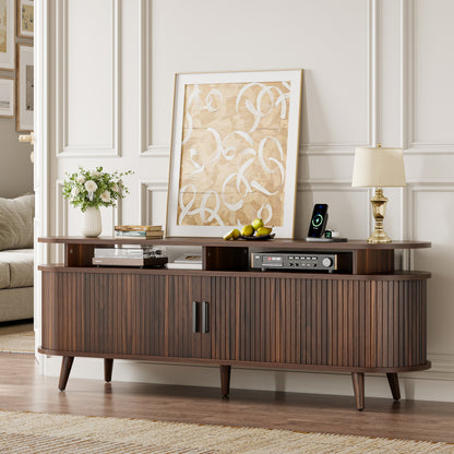 GUNAITO TV Stand for TVs up to 70", Wood TV Stand for Living Room with LED Lights , Entertainment Center with Storage and Shelves, Walnut