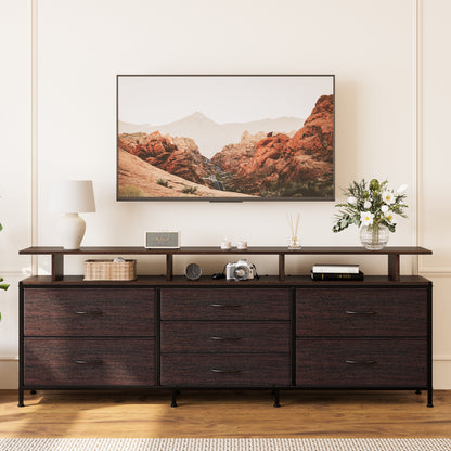 GUNAITO TV Stand with Adjustable Mount for TV up to 70", Big TV Stand for Living Room with Storage , Dark brown