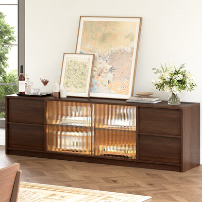 GUNAITO TV Stand for TVs up to 75", Big TV Stand for Living Room with 4 Drawers and LED Lights, Entertainment Center with Storage, Walnut