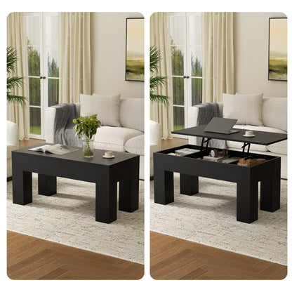 GUNAITO Lift Top Coffee Table with Storage, Wooden Convertible Coffee Table for Living Room, Farmhouse Center Table, Black