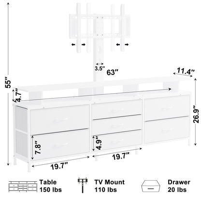 GUNAITO TV Stand with Adjustable Mount for TV up to 70", Big TV Stand for Living Room with Storage , White