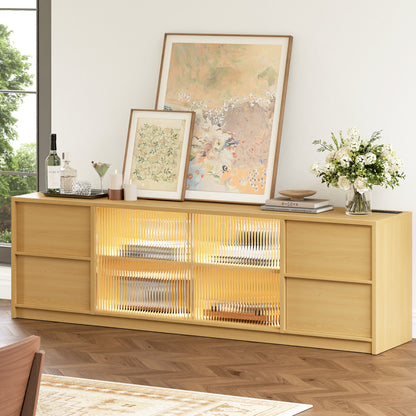 GUNAITO TV Stand for TVs up to 75", Big TV Stand for Living Room with 4 Drawers and LED Lights, Entertainment Center with Storage, Natural