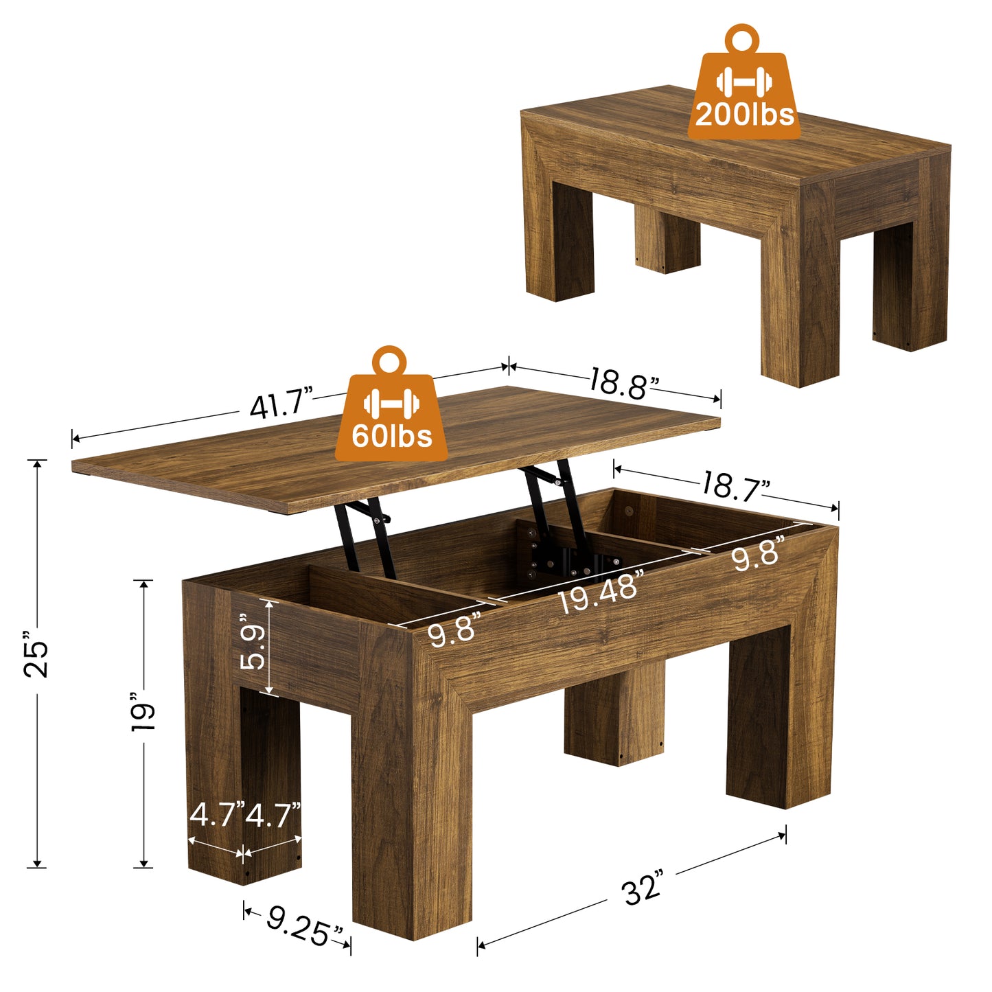 GUNAITO Lift Top Coffee Table with Storage, Wooden Convertible Coffee Table for Living Room, Farmhouse Center Table, Rustic Brown