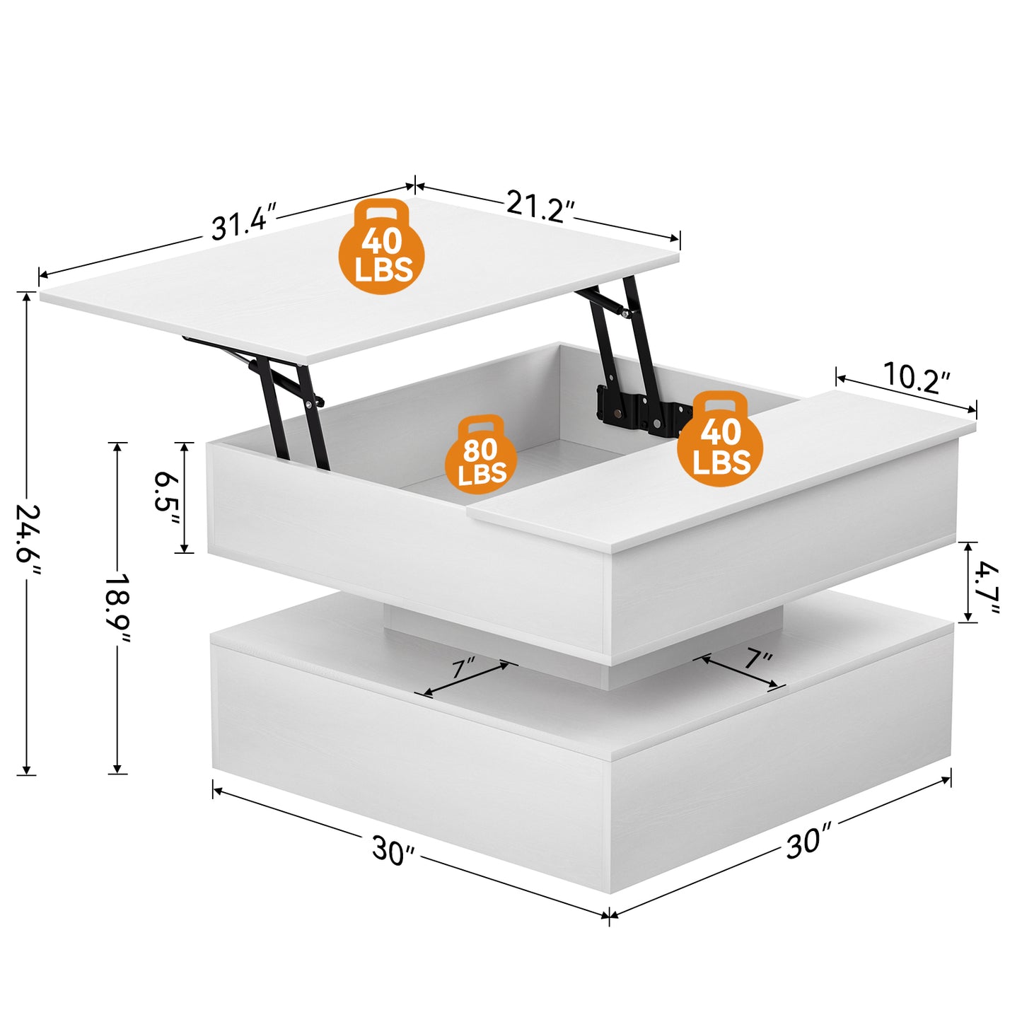 GUNAITO Lift Top Coffee Table with Storage, Wood Square Coffee Table for Living Room, 31.5'' Small Center Table with Open Display Shelf for Dining Room, White