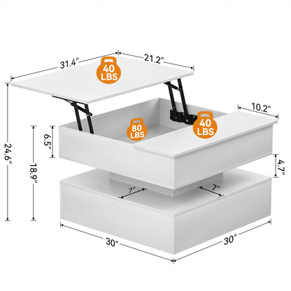 GUNAITO Lift Top Coffee Table with Storage, Wood Square Coffee Table for Living Room, 31.5'' Small Center Table with Open Display Shelf for Dining Room, White