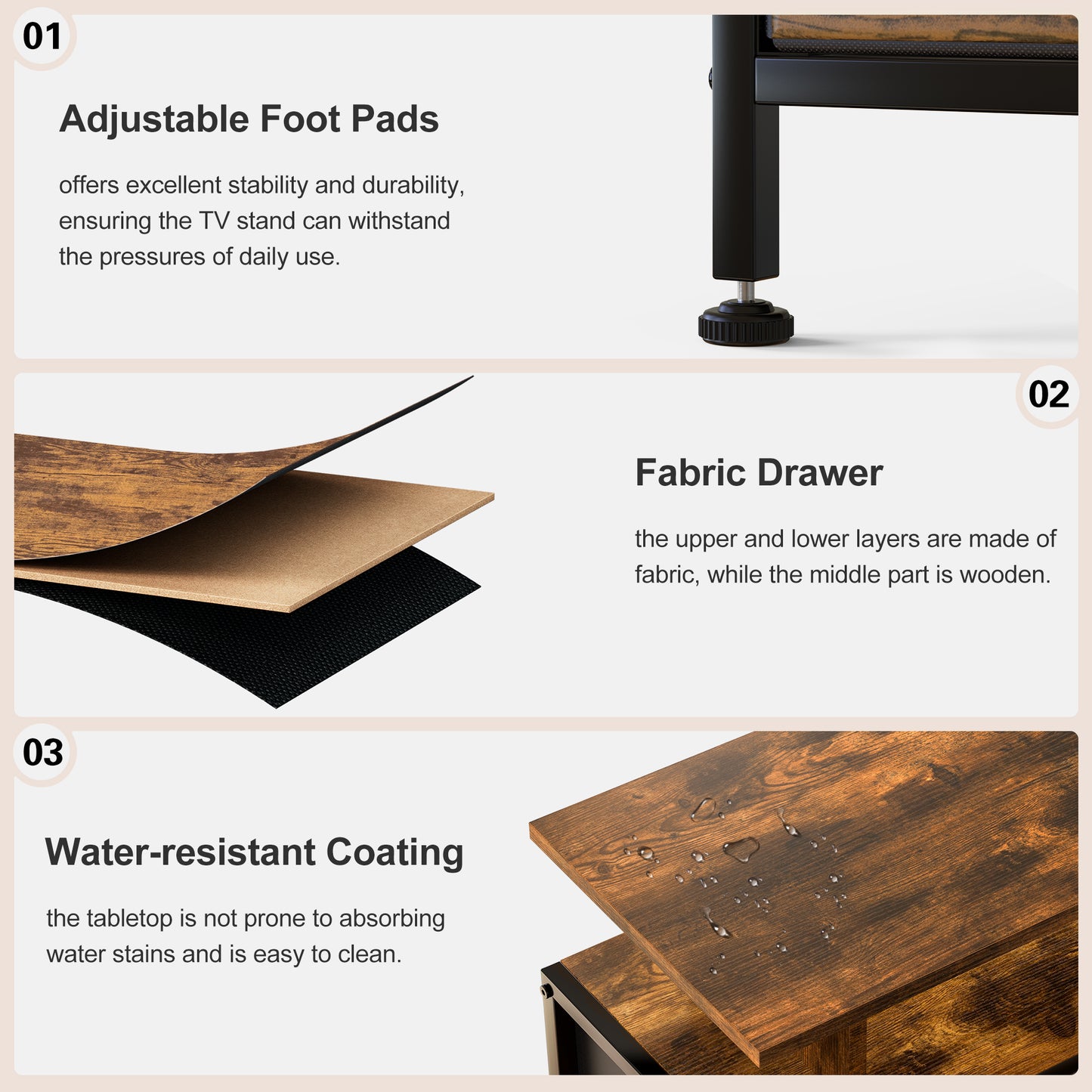 GUNAITO TV Stand with Adjustable Mount for TV up to 70", Big TV Stand for Living Room with Storage , Rustic Brown